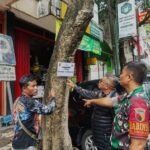 Babinsa Sukoharjo Pasang Tanda Bahaya Pohon Rawan Tumbang bersama Perangkat Kelurahan