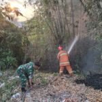 Sigap Bantu Padamkan Kebakaran Rumpun Bambu, Babinsa Sawojajar Turun Tangan